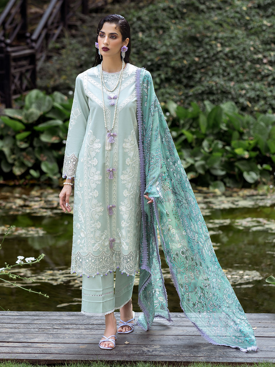 Roheenaz | Dahlia Embroidered Lawn 24 | Gardenia -  Roheenaz Luxury - Original Designer Dress - House of Maryam