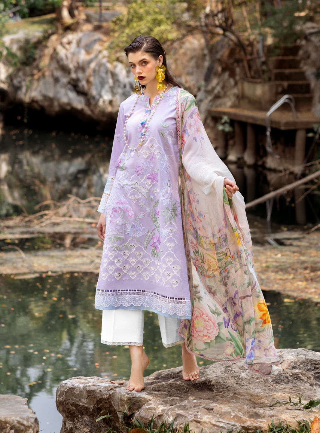 Roheenaz | Dahlia Embroidered Lawn 24 | Iris -  Roheenaz Luxury - Original Designer Dress - House of Maryam