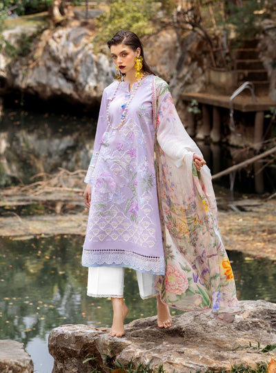 Roheenaz | Dahlia Embroidered Lawn 24 | Iris -  Roheenaz Luxury - Original Designer Dress - House of Maryam