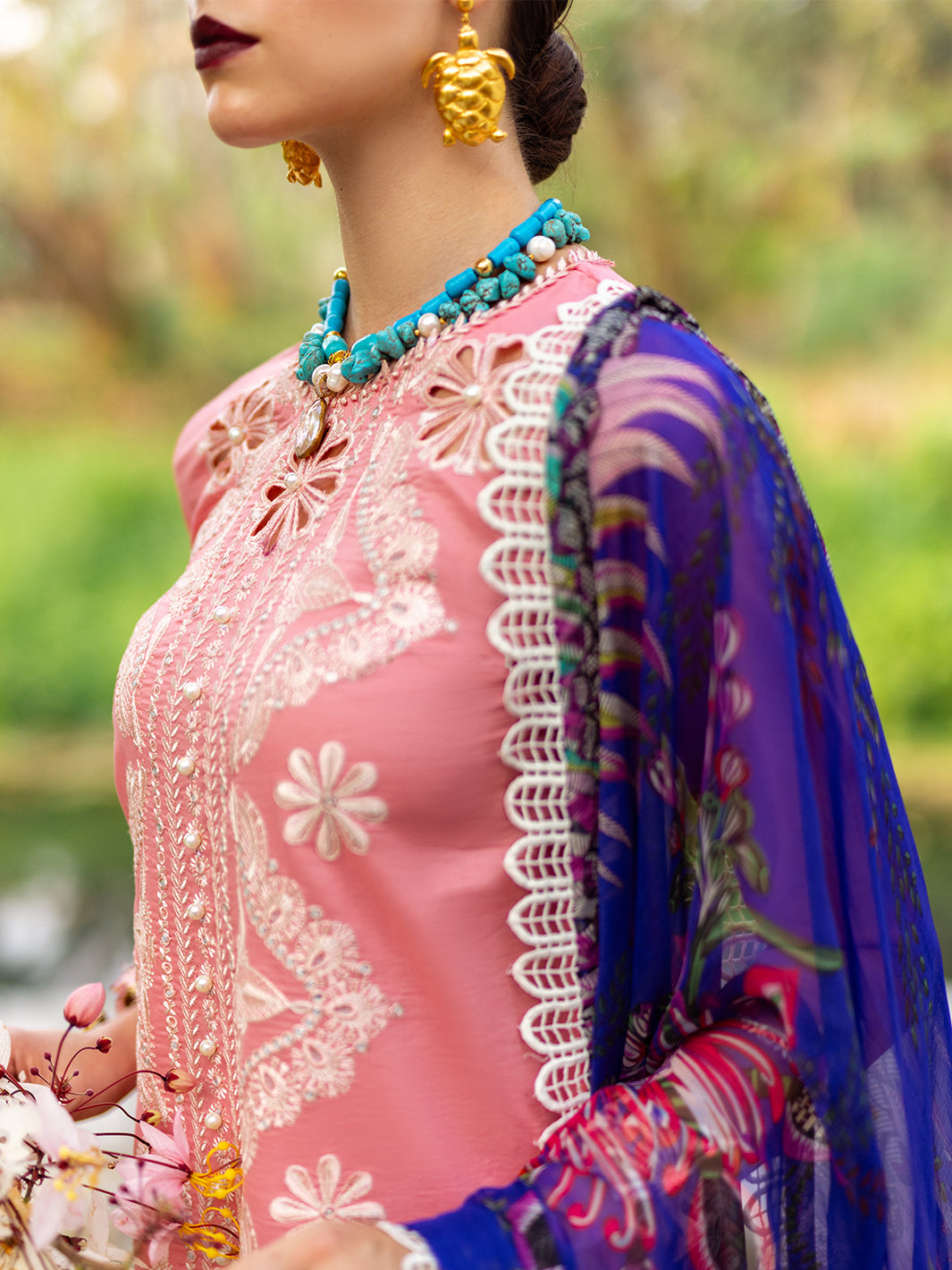Roheenaz | Dahlia Embroidered Lawn 24 | Orchid -  Roheenaz Luxury - Original Designer Dress - House of Maryam