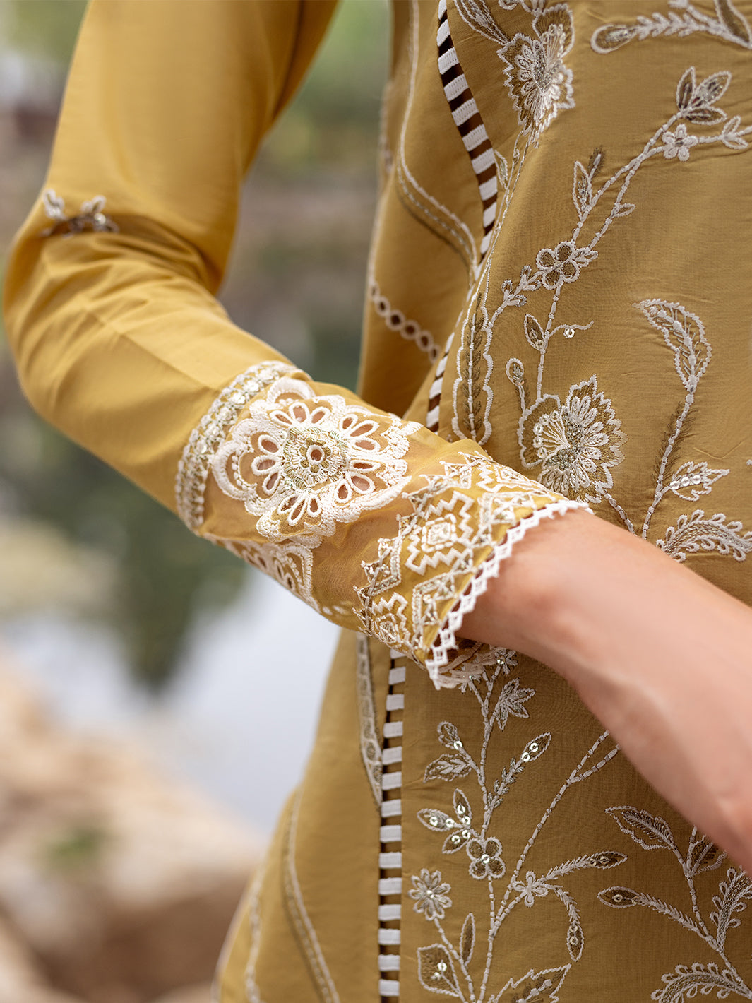Roheenaz | Dahlia Embroidered Lawn 24 | Forsythia -  Roheenaz Luxury - Original Designer Dress - House of Maryam