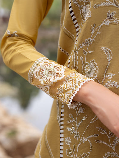 Roheenaz | Dahlia Embroidered Lawn 24 | Forsythia -  Roheenaz Luxury - Original Designer Dress - House of Maryam