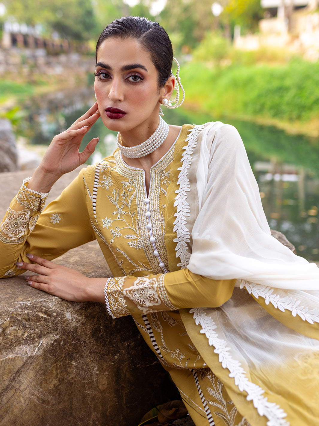 Roheenaz | Dahlia Embroidered Lawn 24 | Forsythia -  Roheenaz Luxury - Original Designer Dress - House of Maryam
