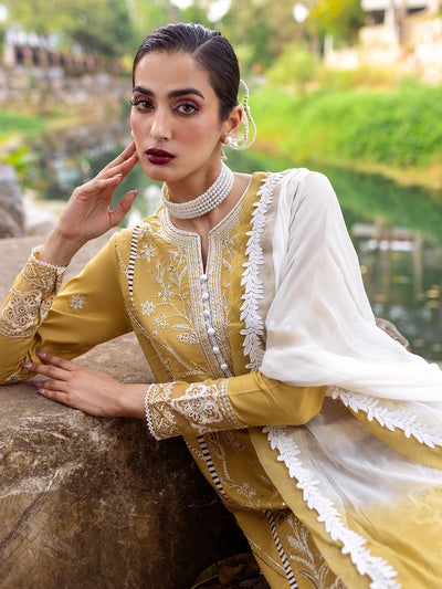 Roheenaz | Dahlia Embroidered Lawn 24 | Forsythia -  Roheenaz Luxury - Original Designer Dress - House of Maryam