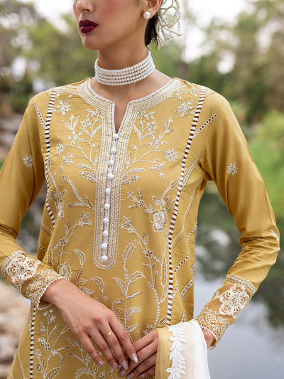 Roheenaz | Dahlia Embroidered Lawn 24 | Forsythia -  Roheenaz Luxury - Original Designer Dress - House of Maryam