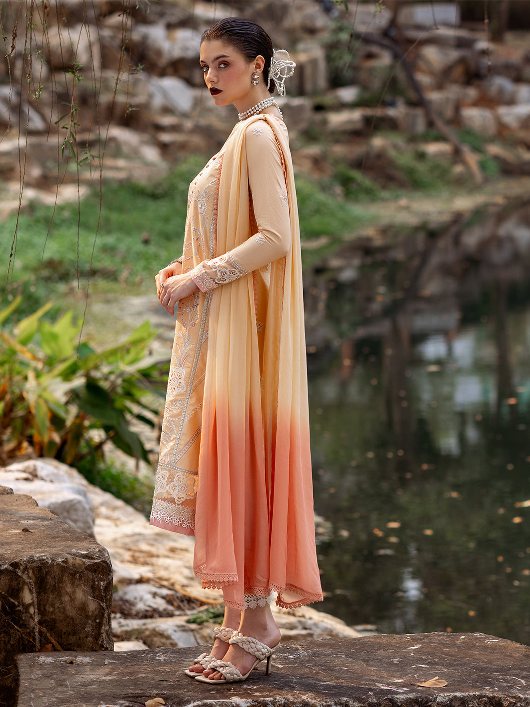Roheenaz | Dahlia Embroidered Lawn 24 | Magnolia -  Roheenaz Luxury - Original Designer Dress - House of Maryam