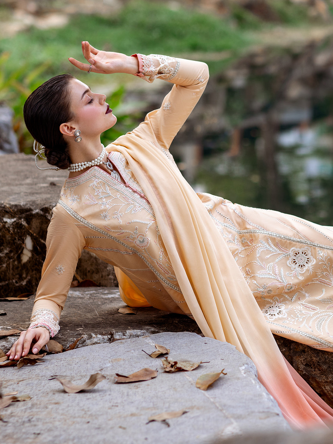 Roheenaz | Dahlia Embroidered Lawn 24 | Magnolia -  Roheenaz Luxury - Original Designer Dress - House of Maryam