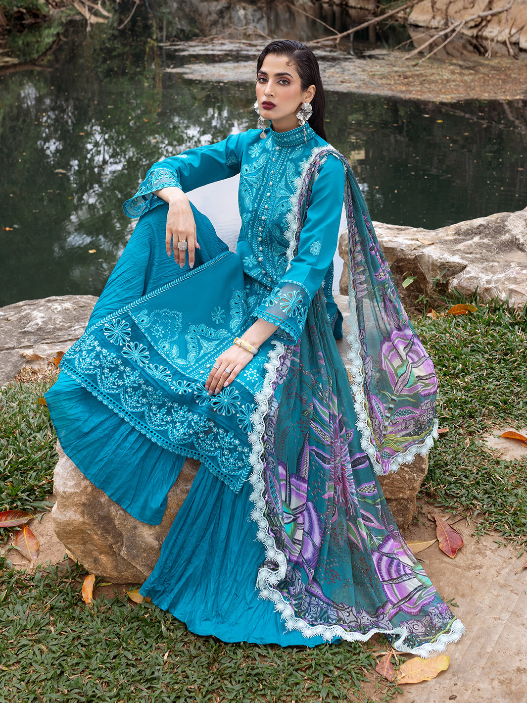 Roheenaz | Dahlia Embroidered Lawn 24 | Delphinium by Designer Roheenaz - House of Maryam - Pakistani Designer Ethnic Wear in {{ shop.shopifyCountryName }}