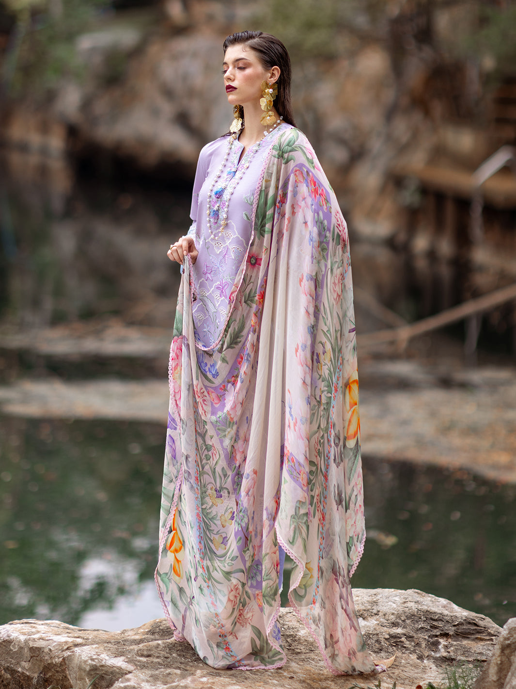 Roheenaz | Dahlia Embroidered Lawn 24 | Iris -  Roheenaz Luxury -  House of Maryam