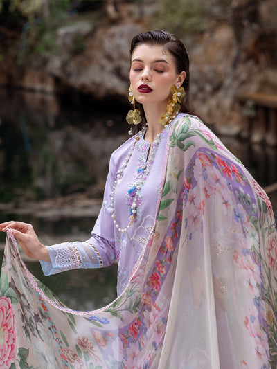 Roheenaz | Dahlia Embroidered Lawn 24 | Iris -  Roheenaz Luxury - Original Designer Dress - House of Maryam