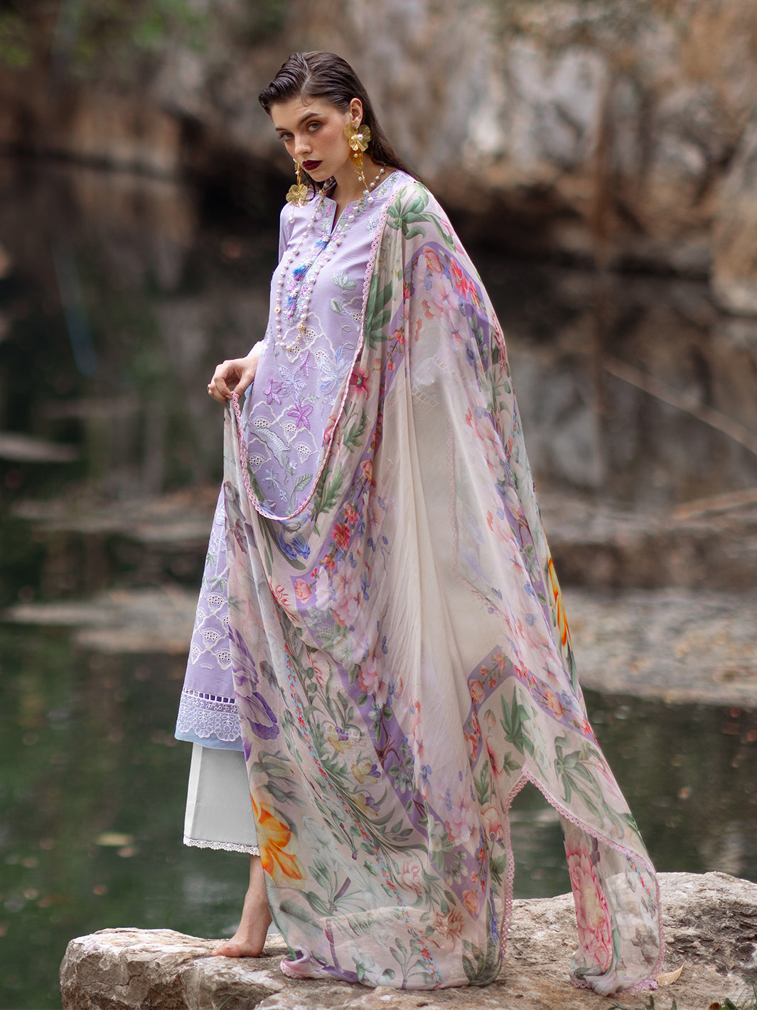 Roheenaz | Dahlia Embroidered Lawn 24 | Iris -  Roheenaz Luxury - Original Designer Dress - House of Maryam