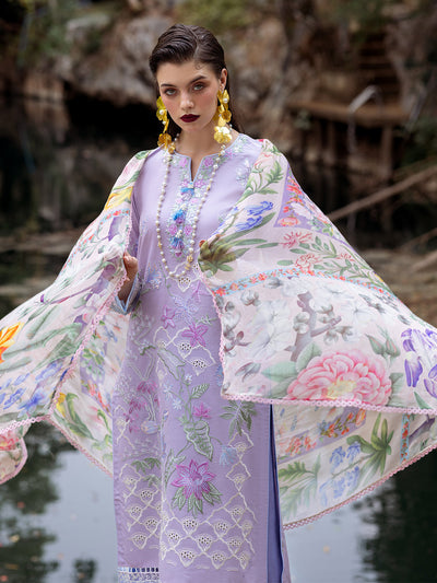 Roheenaz | Dahlia Embroidered Lawn 24 | Iris -  Roheenaz Luxury - Original Designer Dress - House of Maryam