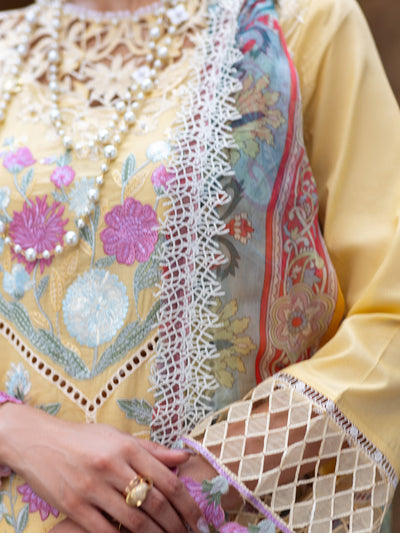 Roheenaz | Dahlia Embroidered Lawn 24 | Daffodil -  Roheenaz Luxury - Original Designer Dress - House of Maryam
