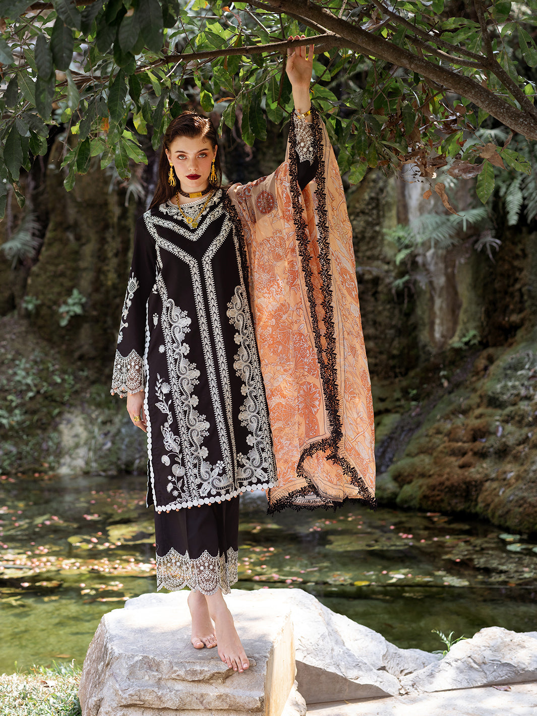 Roheenaz | Dahlia Embroidered Lawn 24 | Celandine -  Roheenaz Luxury -  House of Maryam