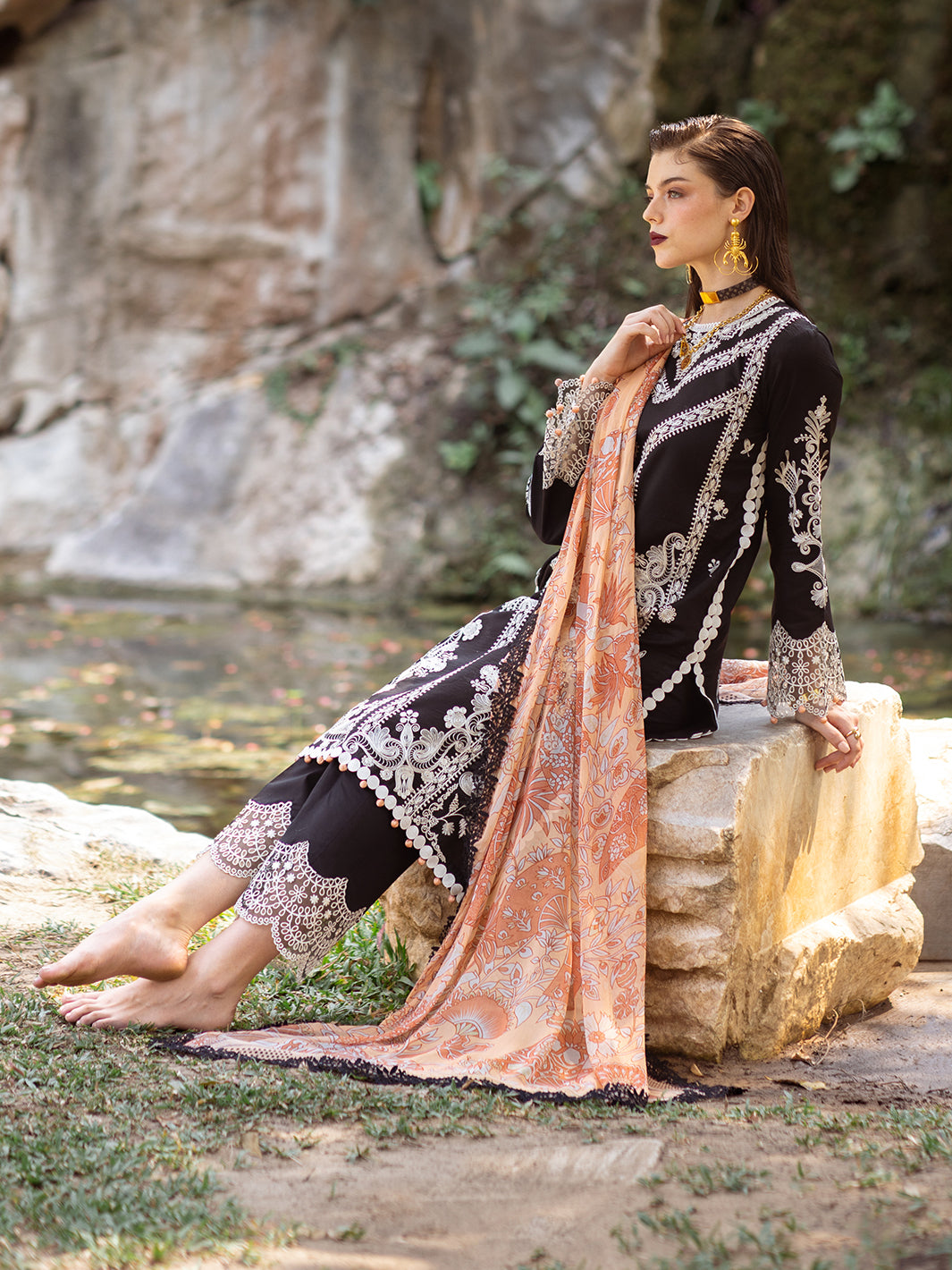 Roheenaz | Dahlia Embroidered Lawn 24 | Celandine by Designer Roheenaz - House of Maryam - Pakistani Designer Ethnic Wear in {{ shop.shopifyCountryName }}