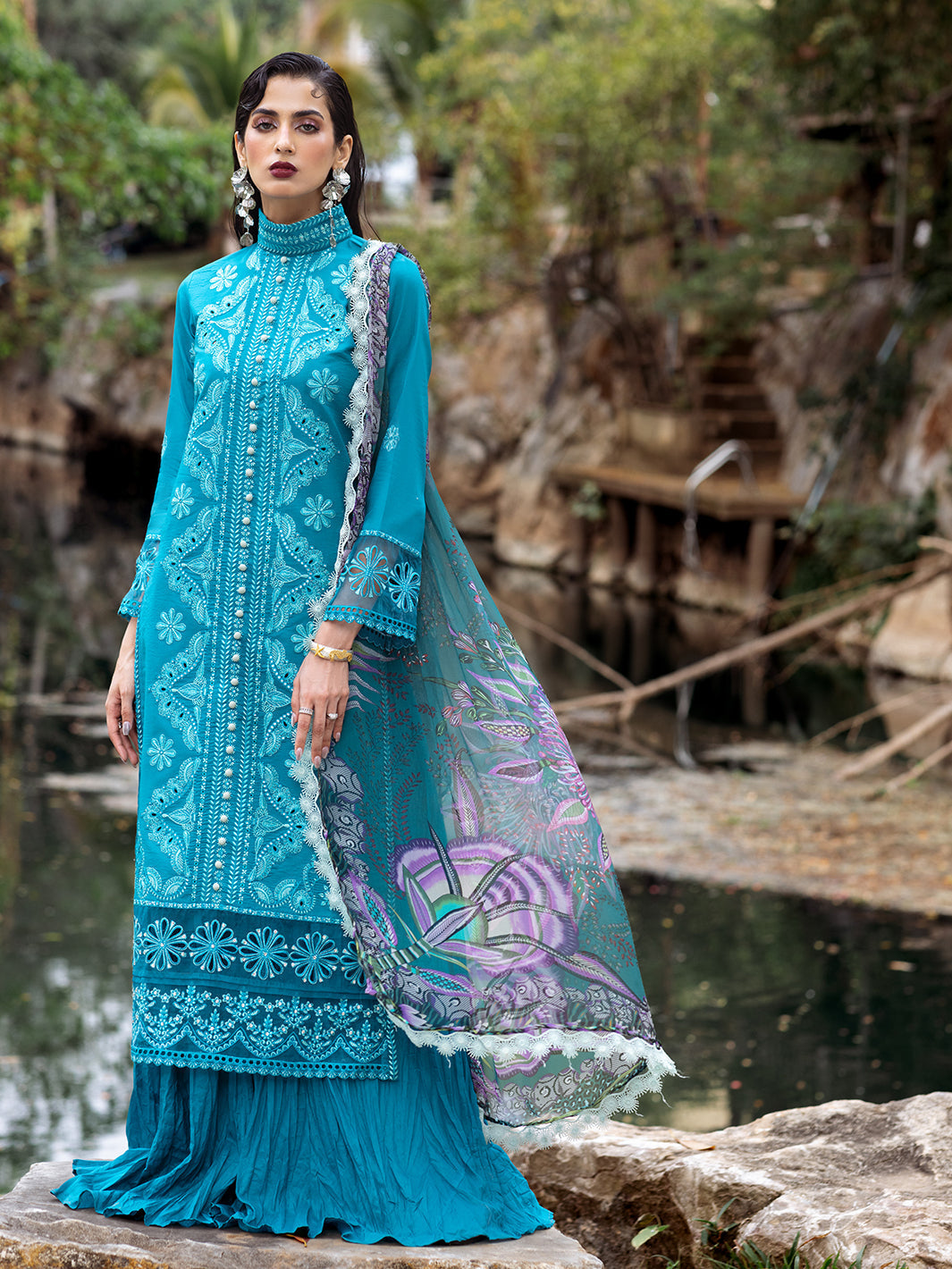 Roheenaz | Dahlia Embroidered Lawn 24 | Delphinium -  Roheenaz Luxury -  House of Maryam
