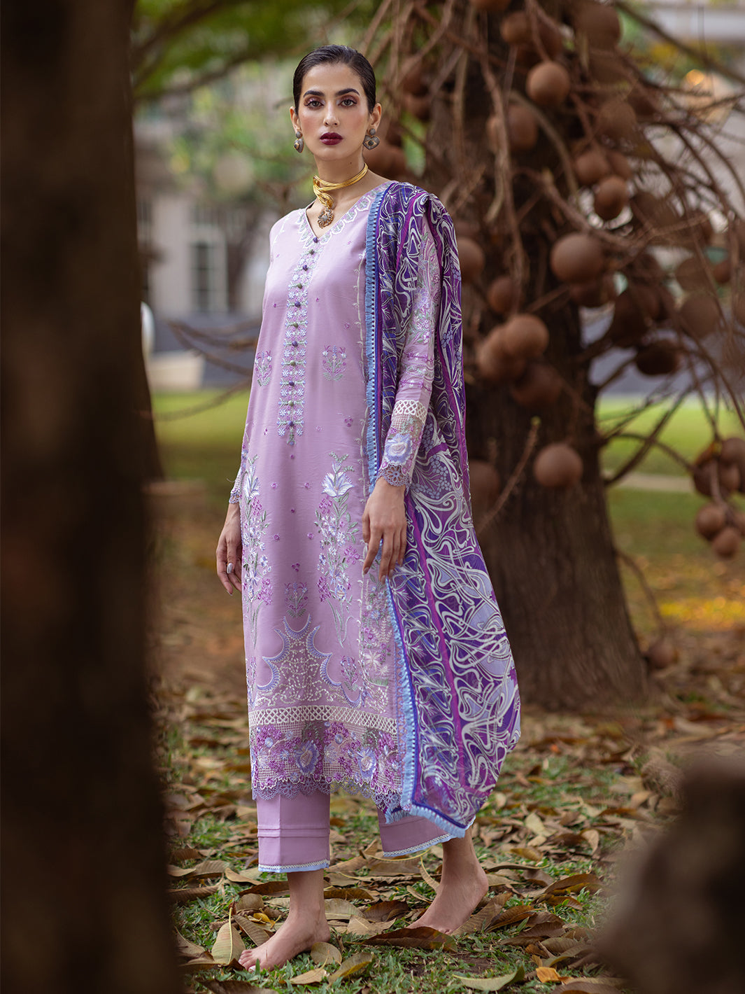 Roheenaz | Dahlia Embroidered Lawn 24 | Hyacinth -  Roheenaz Luxury -  House of Maryam