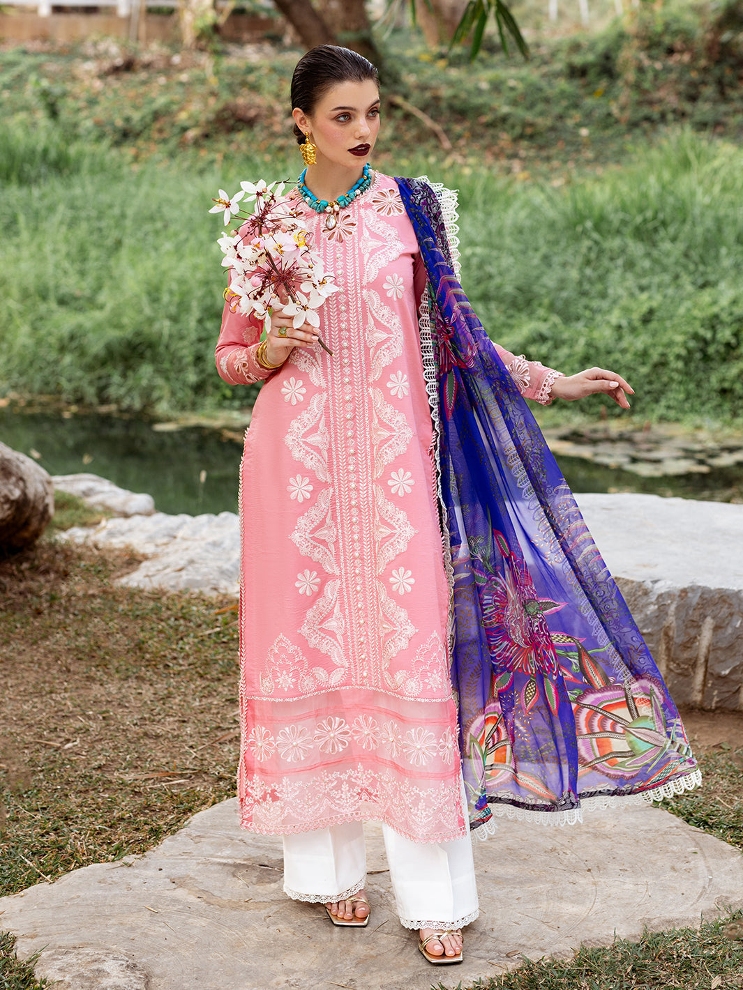 Roheenaz | Dahlia Embroidered Lawn 24 | Orchid -  Roheenaz Luxury -  House of Maryam