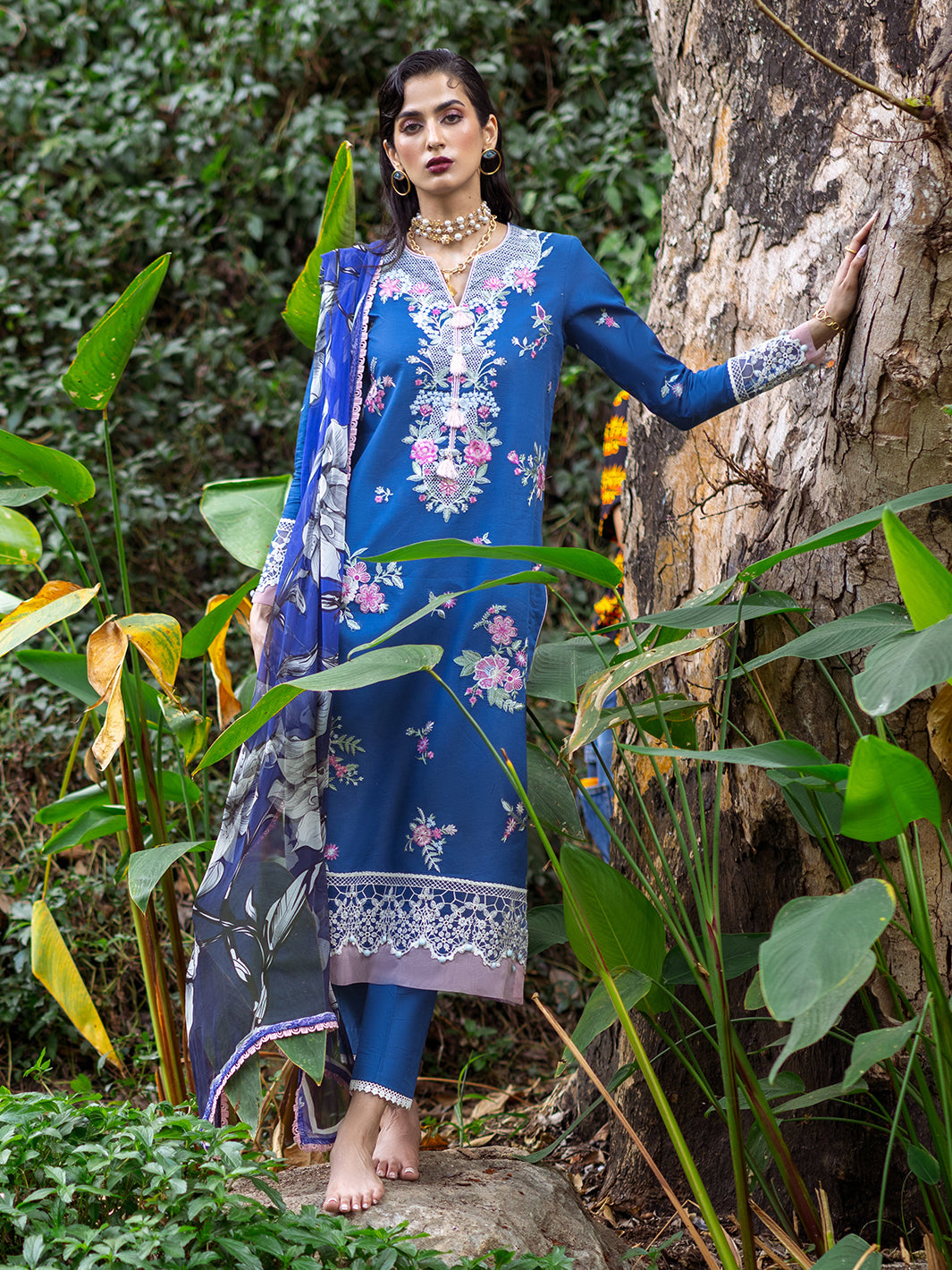 Roheenaz | Dahlia Embroidered Lawn 24 | Bluebell -  Roheenaz Luxury -  House of Maryam
