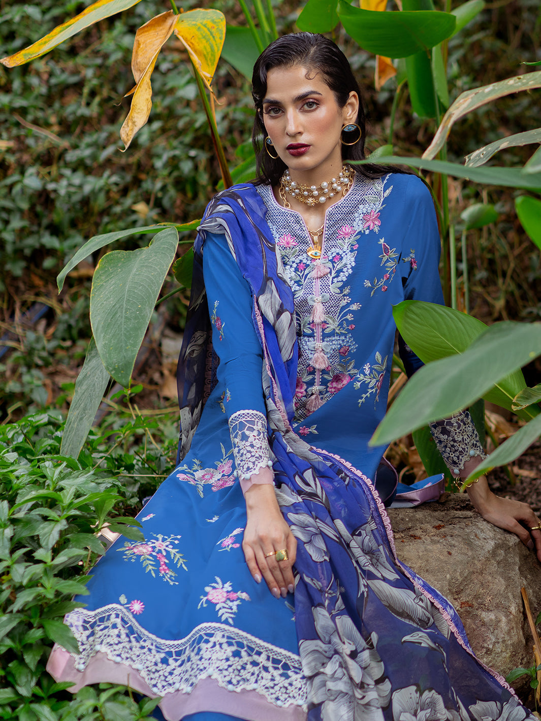Roheenaz | Dahlia Embroidered Lawn 24 | Bluebell -  Roheenaz Luxury - Original Designer Dress - House of Maryam
