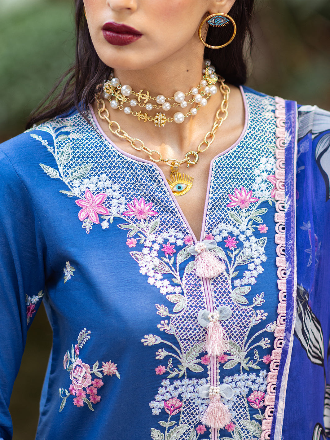 Roheenaz | Dahlia Embroidered Lawn 24 | Bluebell -  Roheenaz Luxury - Original Designer Dress - House of Maryam