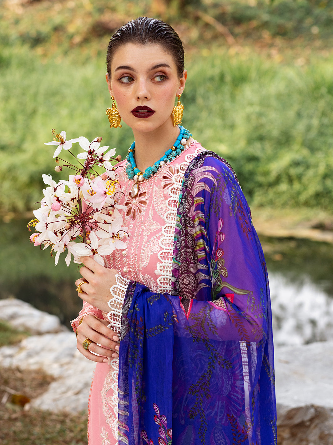 Roheenaz | Dahlia Embroidered Lawn 24 | Orchid -  Roheenaz Luxury -  House of Maryam