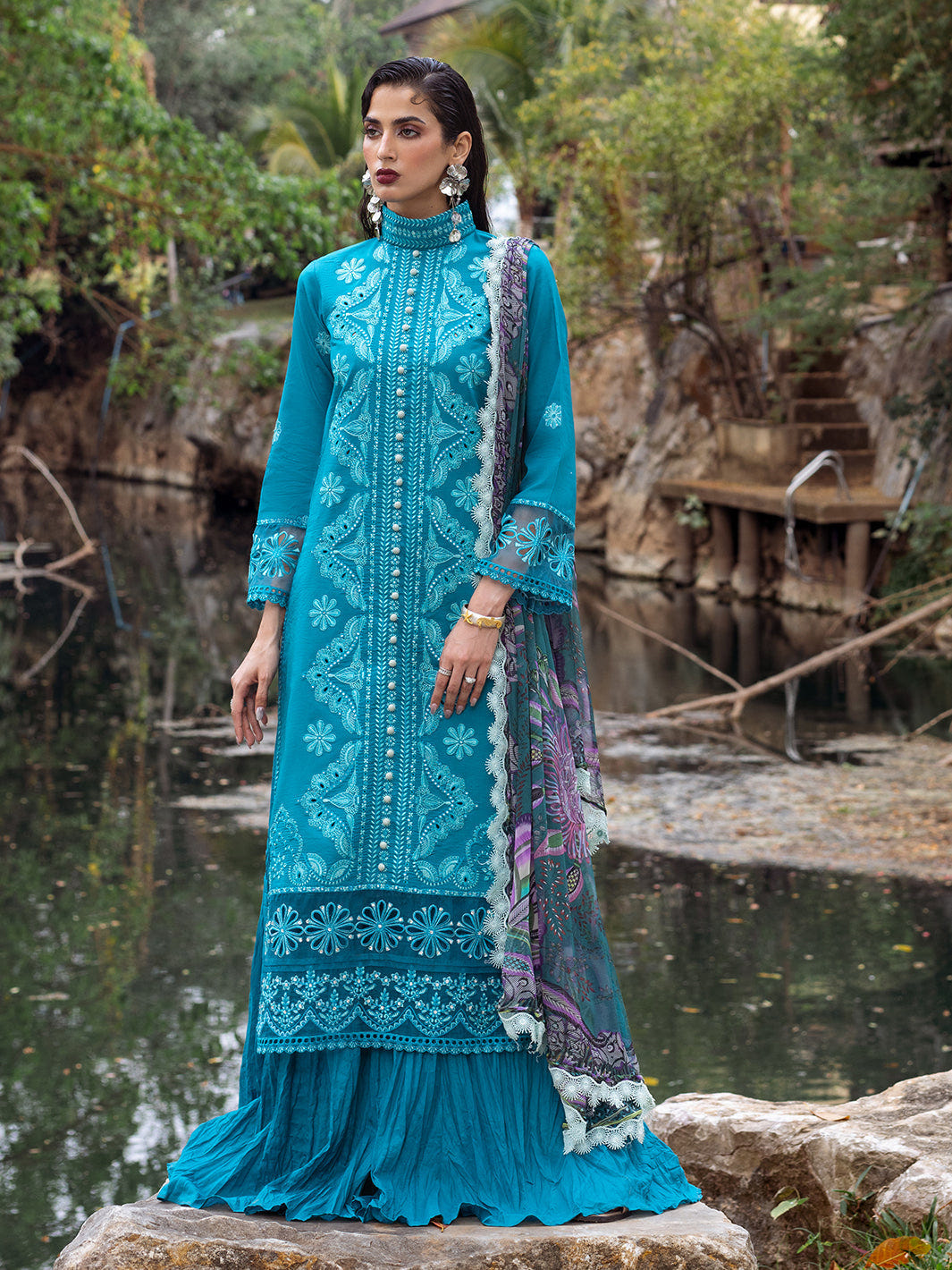 Roheenaz | Dahlia Embroidered Lawn 24 | Delphinium -  Roheenaz Luxury - Original Designer Dress - House of Maryam