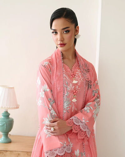 Roheenaz | Eclat Garden Printed Lawn | Azalea Grace-Brand:Roheenaz-Type:Ladies Clothes-Peach Pink-Lawn-House of Maryam- Buy in UK, USA