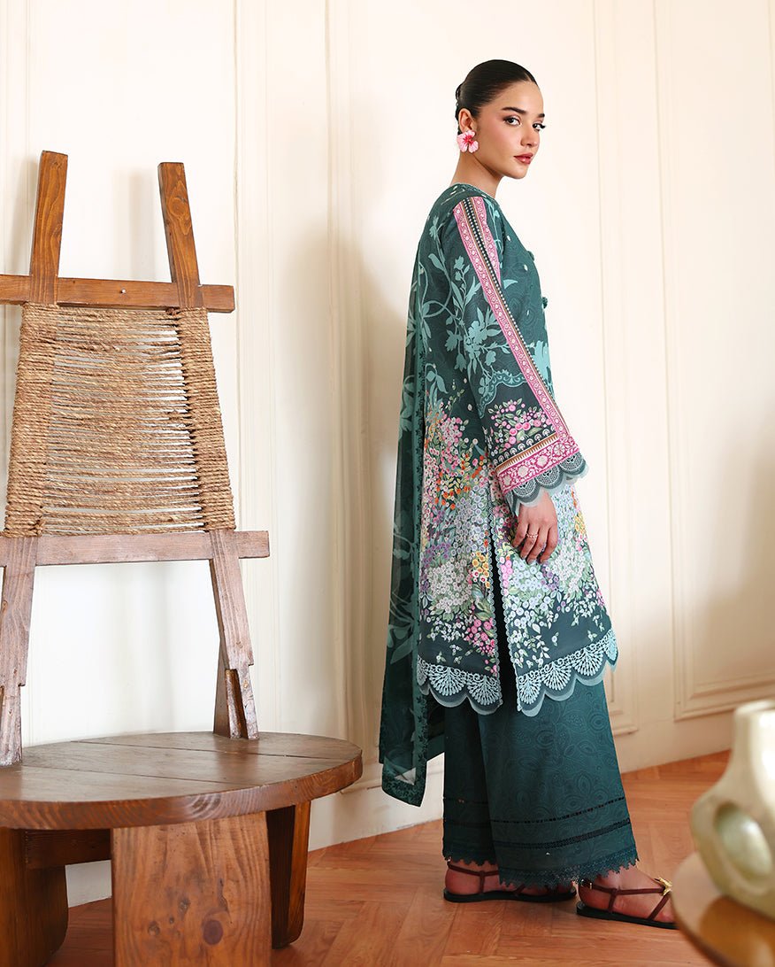Roheenaz | Eclat Garden Printed Lawn | Buttercup Bloom-Brand:Roheenaz-Type:Ladies Clothes-Sage Green-Lawn-House of Maryam- Buy in UK, USA