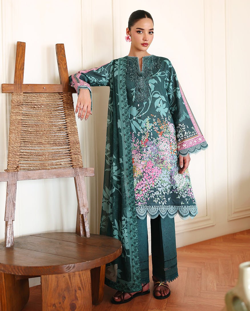 Roheenaz | Eclat Garden Printed Lawn | Buttercup Bloom-Brand:Roheenaz-Type:Ladies Clothes-Sage Green-Lawn-House of Maryam- Buy in UK, USA