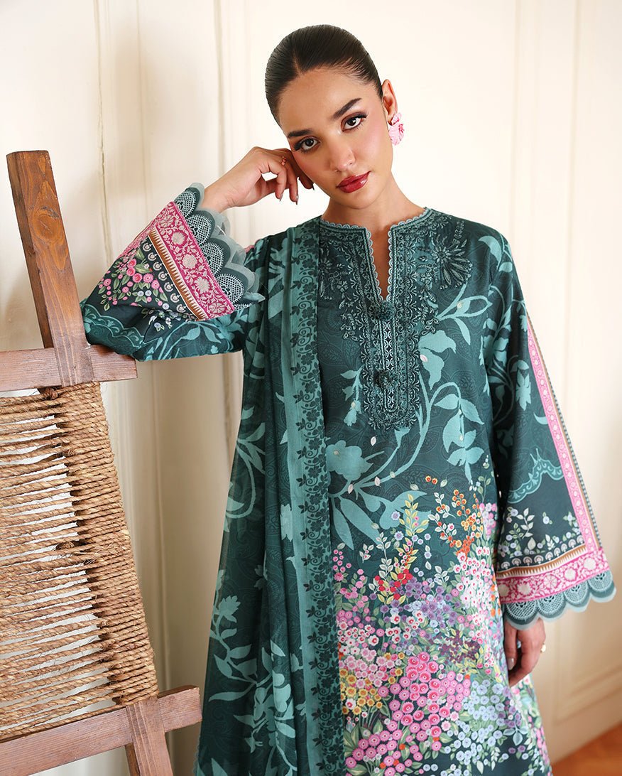 Roheenaz | Eclat Garden Printed Lawn | Buttercup Bloom-Brand:Roheenaz-Type:Ladies Clothes-Sage Green-Lawn-House of Maryam- Buy in UK, USA