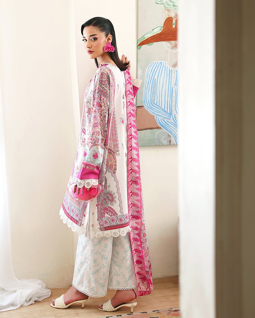 Roheenaz | Eclat Garden Printed Lawn | Coral Hibiscus-Brand:Roheenaz-Type:Ladies Clothes-White-Lawn-House of Maryam- Buy in UK, USA