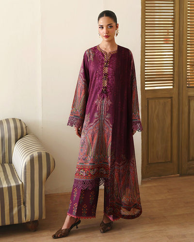 Roheenaz | Eclat Garden Printed Lawn | Dahlia Dream-Brand:Roheenaz-Type:Ladies Clothes-Magenta-Lawn-House of Maryam- Buy in UK, USA