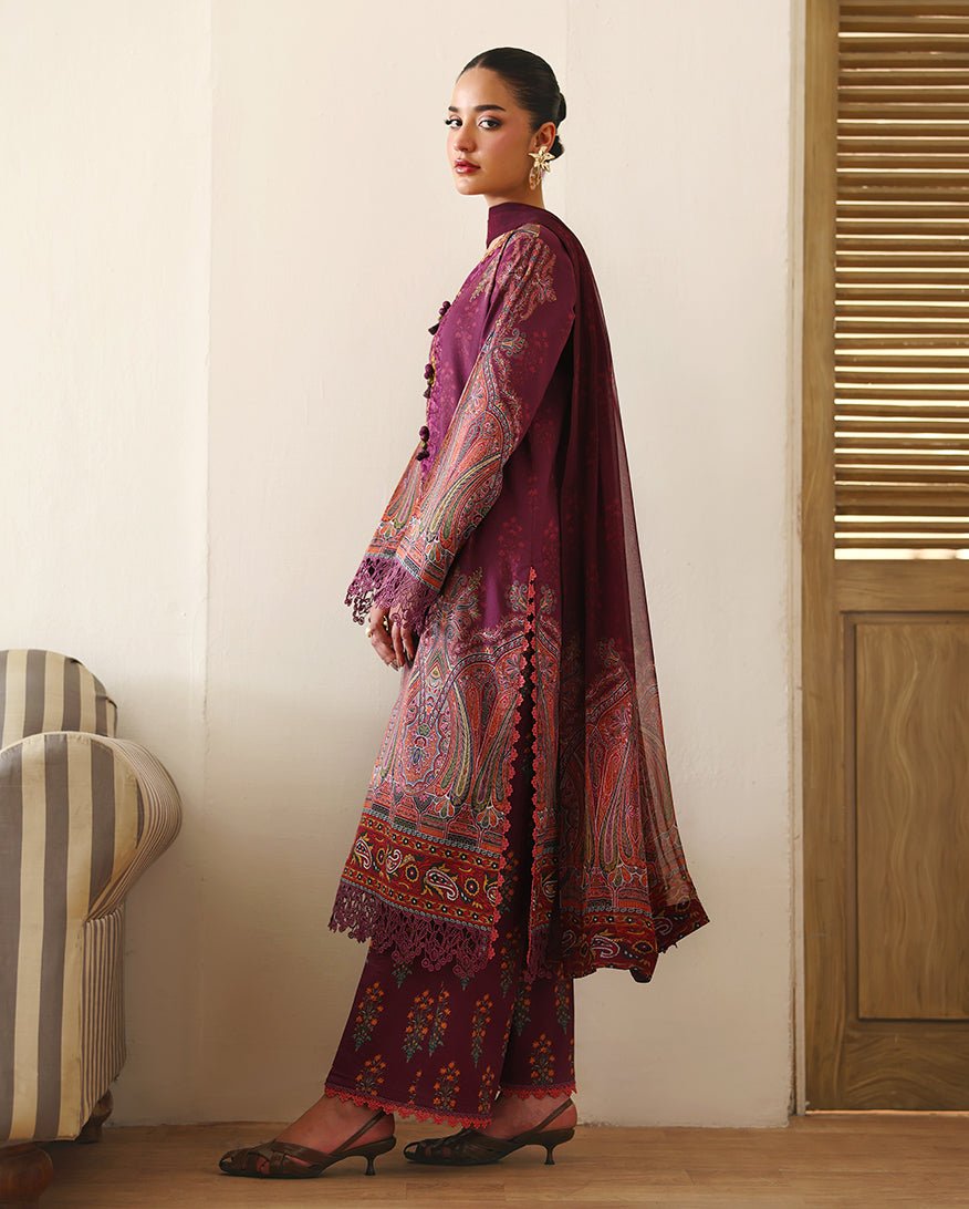 Roheenaz | Eclat Garden Printed Lawn | Dahlia Dream-Brand:Roheenaz-Type:Ladies Clothes-Magenta-Lawn-House of Maryam- Buy in UK, USA