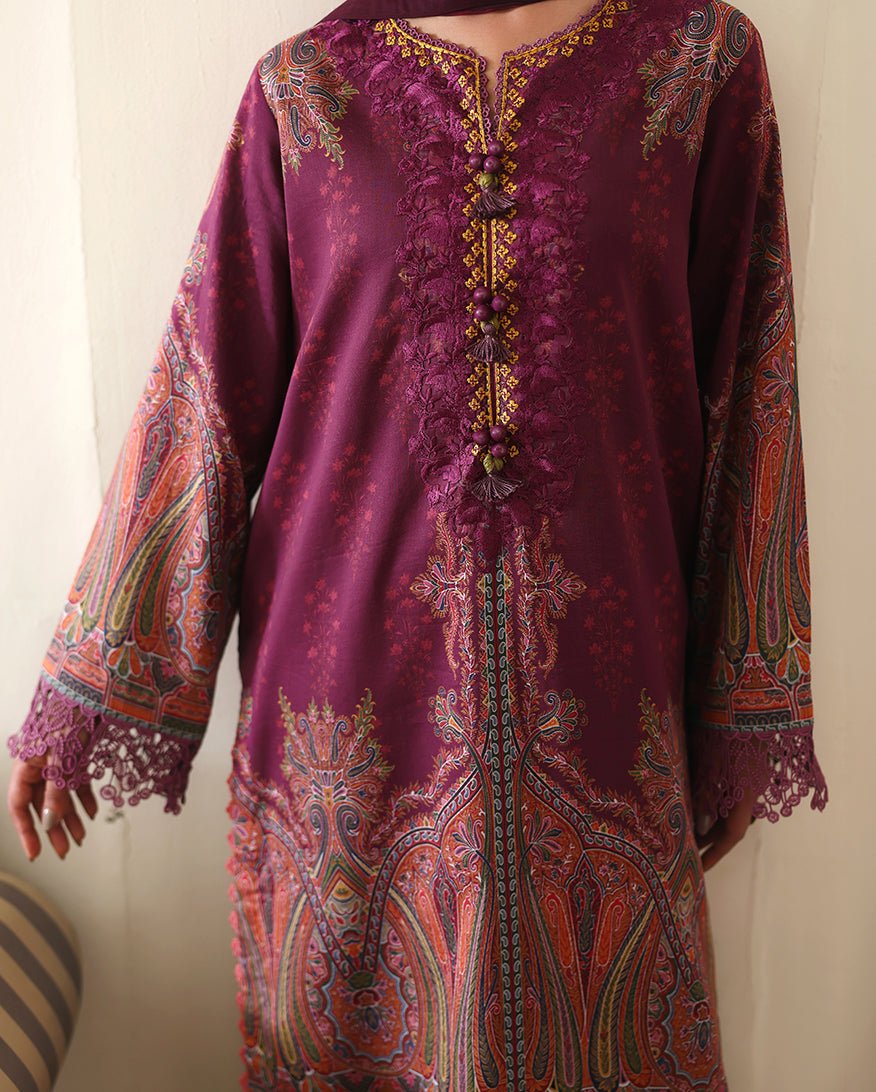Roheenaz | Eclat Garden Printed Lawn | Dahlia Dream-Brand:Roheenaz-Type:Ladies Clothes-Magenta-Lawn-House of Maryam- Buy in UK, USA