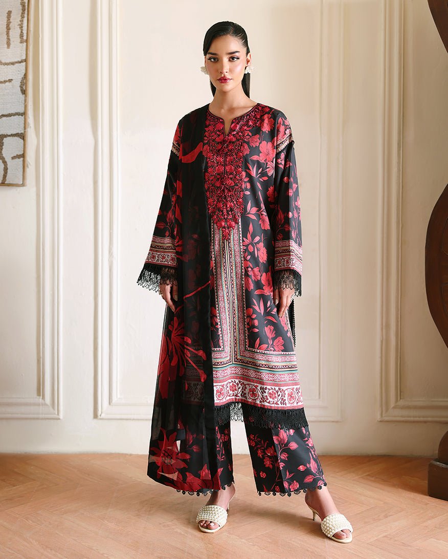 Roheenaz | Eclat Garden Printed Lawn | Iris Garden-Brand:Roheenaz-Type:Ladies Clothes-Black-Lawn-House of Maryam- Buy in UK, USA