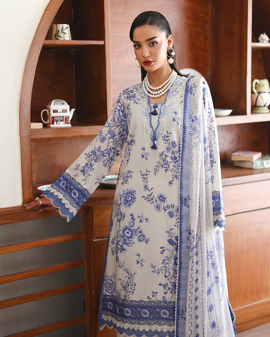 Roheenaz | Eclat Garden Printed Lawn | Lilac bloom-Brand:Roheenaz-Type:Ladies Clothes-White-Lawn-House of Maryam- Buy in UK, USA