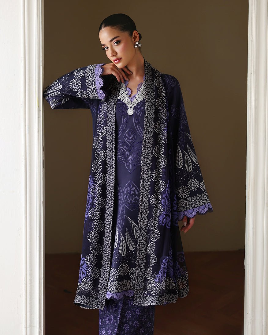 Roheenaz | Eclat Garden Printed Lawn | Orchid Garden-Brand:Roheenaz-Type:Ladies Clothes-Dark Blue-Lawn-House of Maryam- Buy in UK, USA