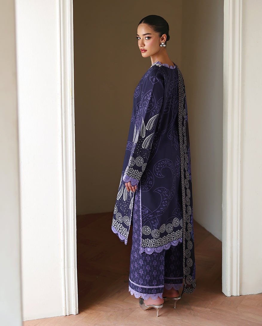 Roheenaz | Eclat Garden Printed Lawn | Orchid Garden-Brand:Roheenaz-Type:Ladies Clothes-Dark Blue-Lawn-House of Maryam- Buy in UK, USA