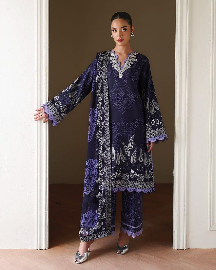 Roheenaz | Eclat Garden Printed Lawn | Orchid Garden-Brand:Roheenaz-Type:Ladies Clothes-Dark Blue-Lawn-House of Maryam- Buy in UK, USA