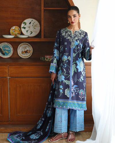 Roheenaz | Eclat Garden Printed Lawn | Orchid meadow-Brand:Roheenaz-Type:Ladies Clothes-Zinc Blue-Lawn-House of Maryam- Buy in UK, USA