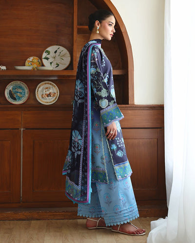 Roheenaz | Eclat Garden Printed Lawn | Orchid meadow-Brand:Roheenaz-Type:Ladies Clothes-Zinc Blue-Lawn-House of Maryam- Buy in UK, USA