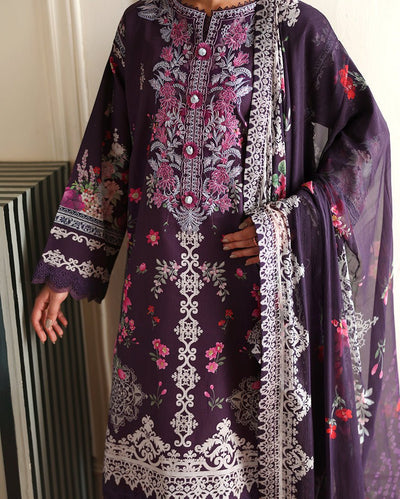 Roheenaz | Eclat Garden Printed Lawn | Poppy bloom-Brand:Roheenaz-Type:Ladies Clothes-Deep Purple-Lawn-House of Maryam- Buy in UK, USA
