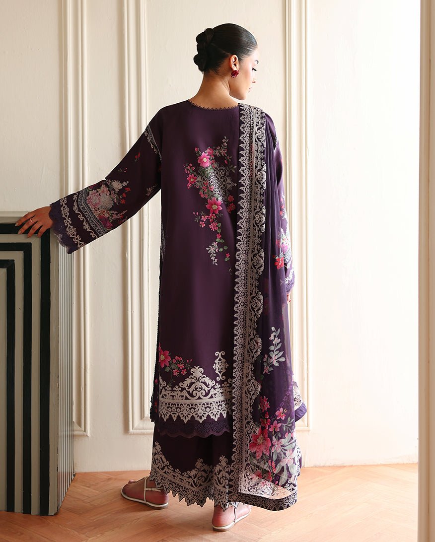 Roheenaz | Eclat Garden Printed Lawn | Poppy bloom-Brand:Roheenaz-Type:Ladies Clothes-Deep Purple-Lawn-House of Maryam- Buy in UK, USA