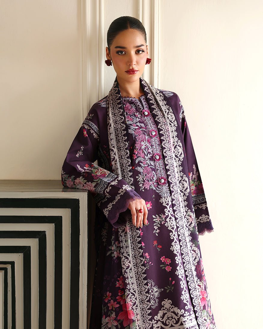 Roheenaz | Eclat Garden Printed Lawn | Poppy bloom-Brand:Roheenaz-Type:Ladies Clothes-Deep Purple-Lawn-House of Maryam- Buy in UK, USA