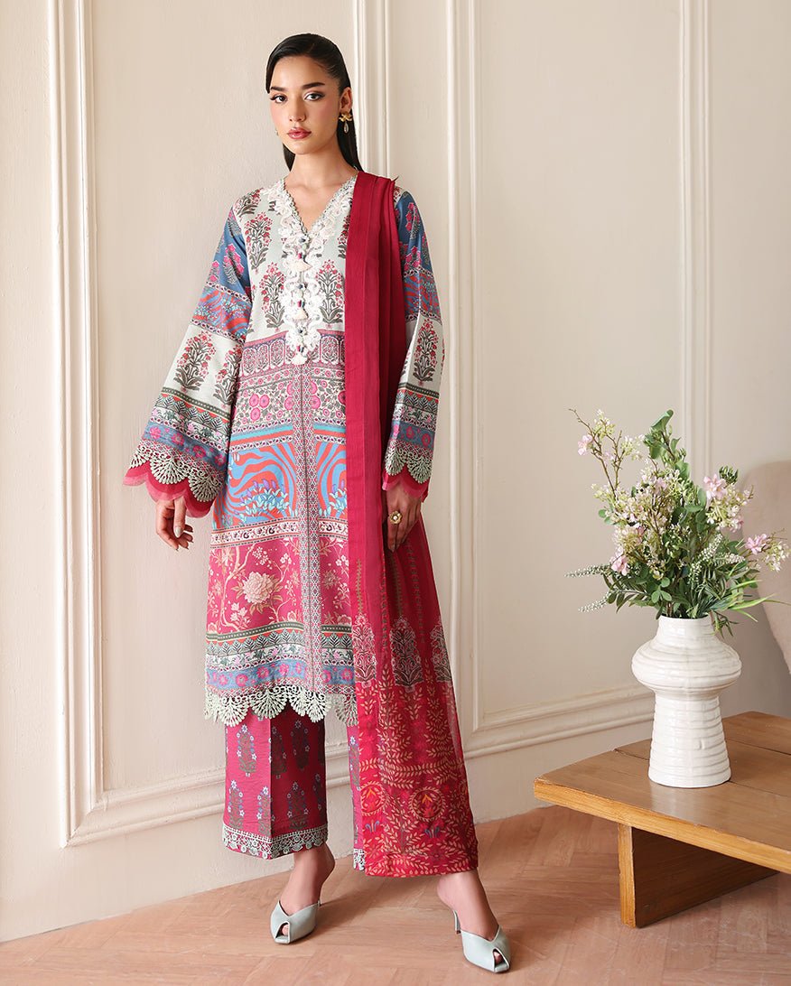 Roheenaz | Eclat Garden Printed Lawn | Rosette Dream-Brand:Roheenaz-Type:Ladies Clothes-Off White-Lawn-House of Maryam- Buy in UK, USA