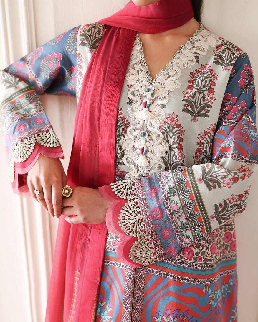 Roheenaz | Eclat Garden Printed Lawn | Rosette Dream-Brand:Roheenaz-Type:Ladies Clothes-Off White-Lawn-House of Maryam- Buy in UK, USA