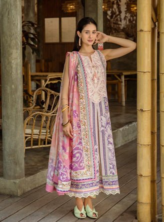 Roheenaz | Ethereal Bloom Lawn 25 | Eloria-Brand:Roheenaz-Type:Ladies Clothes-Soft Lilac-Printed lawn-House of Maryam- Buy in UK, USA