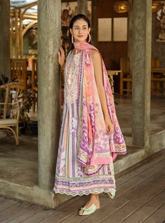 Roheenaz | Ethereal Bloom Lawn 25 | Eloria-Brand:Roheenaz-Type:Ladies Clothes-Soft Lilac-Printed lawn-House of Maryam- Buy in UK, USA