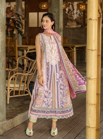 Roheenaz | Ethereal Bloom Lawn 25 | Eloria-Brand:Roheenaz-Type:Ladies Clothes-Soft Lilac-Printed lawn-House of Maryam- Buy in UK, USA